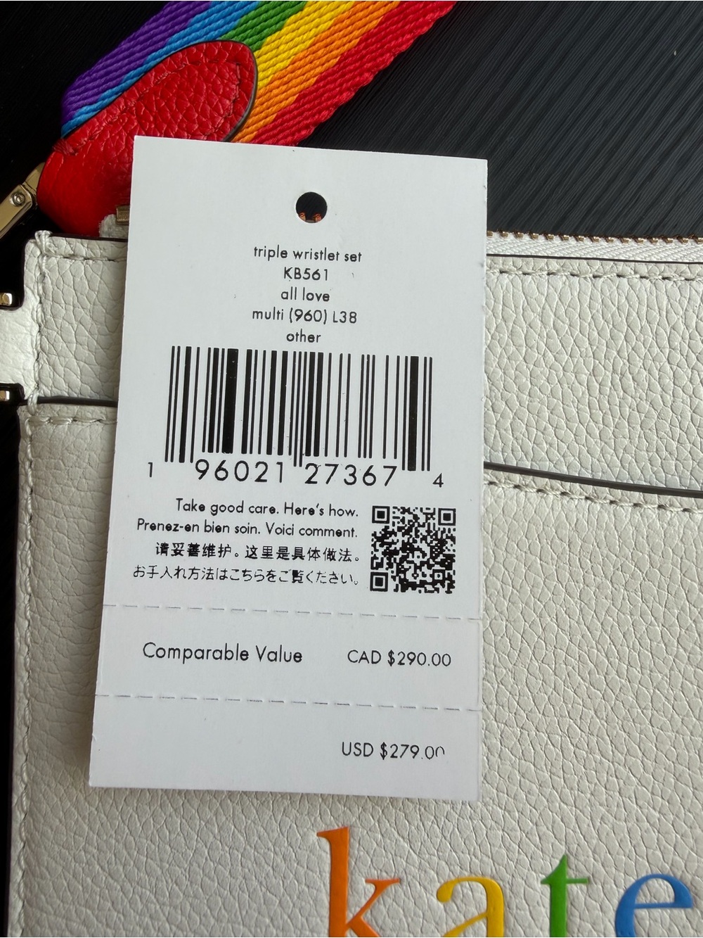 Kate Spade All Love Pride Rainbow Leather Wristlet Pouch Set KB561 NWT - Picture 2 of 2